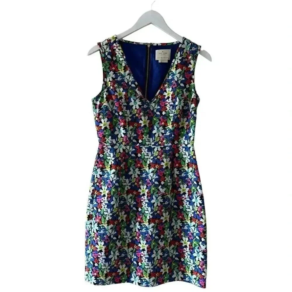 Kate Spade Mira In Full Bloom Floral Sheath Bright Blue Silk SZ 6 #2120